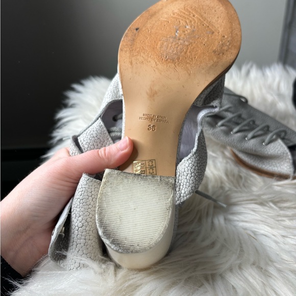 Miista London leather metallic silver lace up wrap open toe heels EU 38 US 8 - Picture 3 of 4